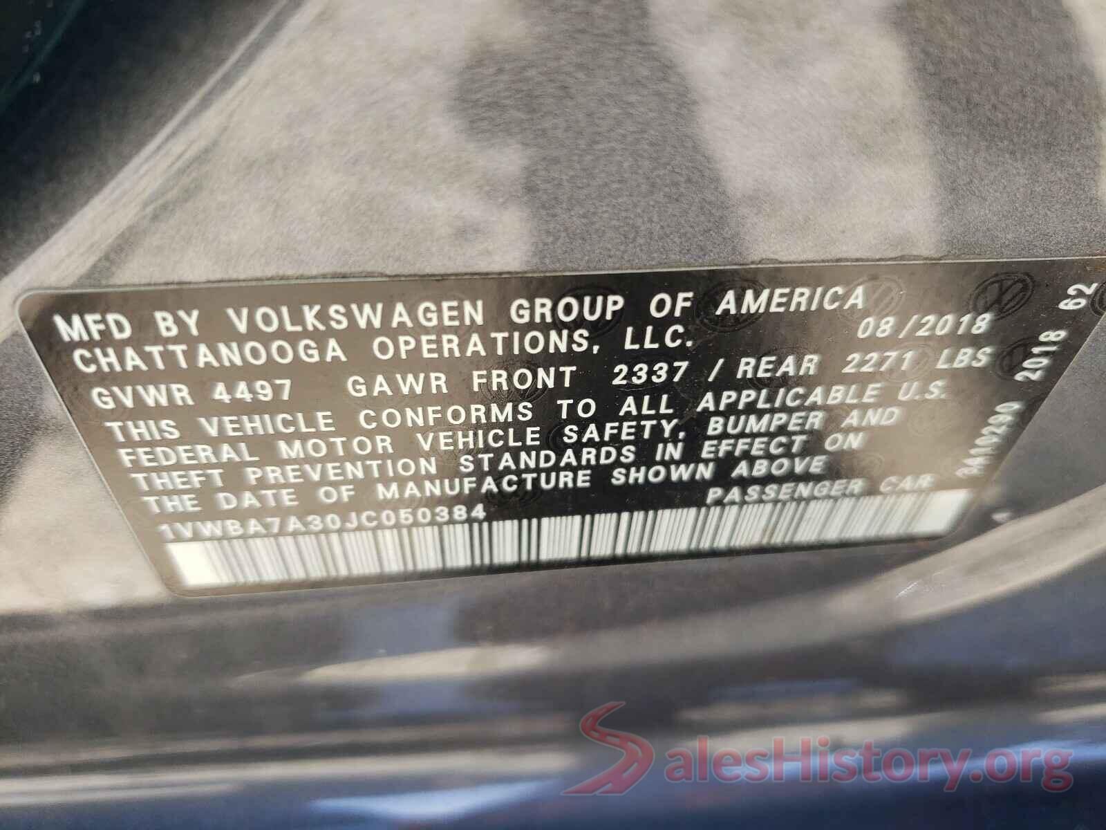 1VWBA7A30JC050384 2018 VOLKSWAGEN PASSAT