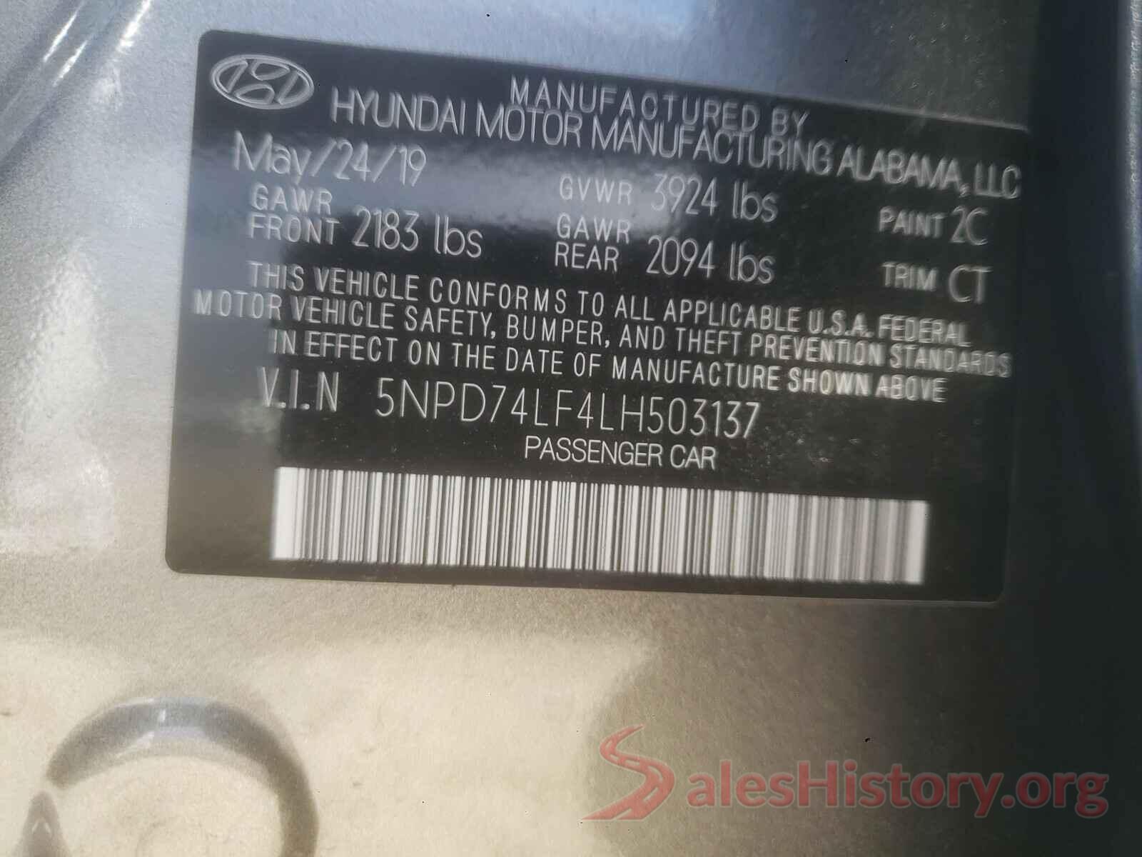 5NPD74LF4LH503137 2020 HYUNDAI ELANTRA