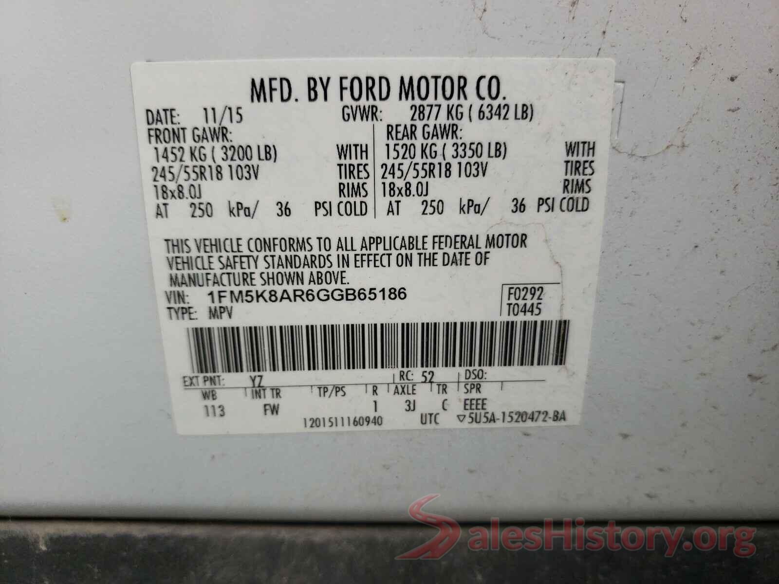 1FM5K8AR6GGB65186 2016 FORD EXPLORER