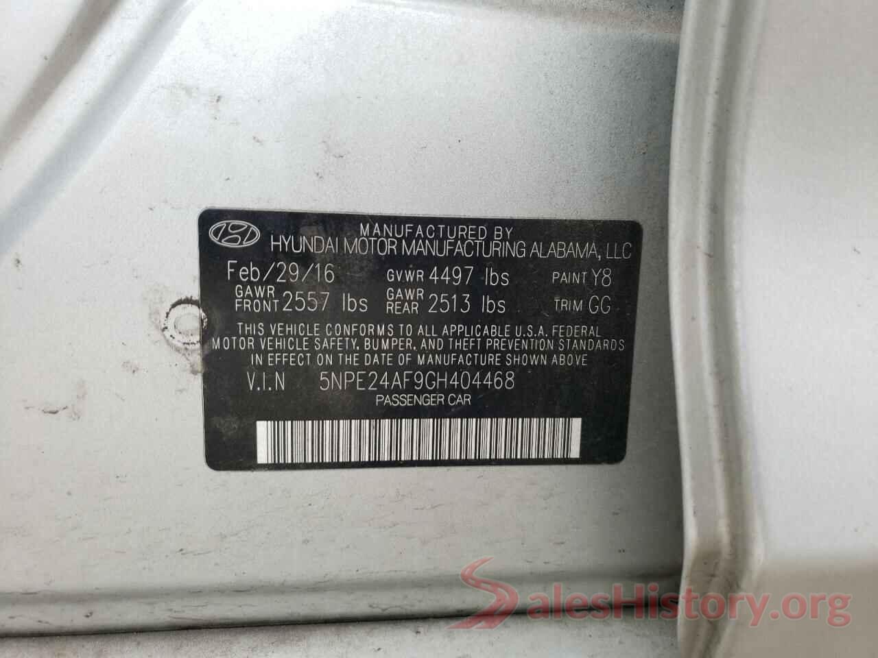 5NPE24AF9GH404468 2016 HYUNDAI SONATA