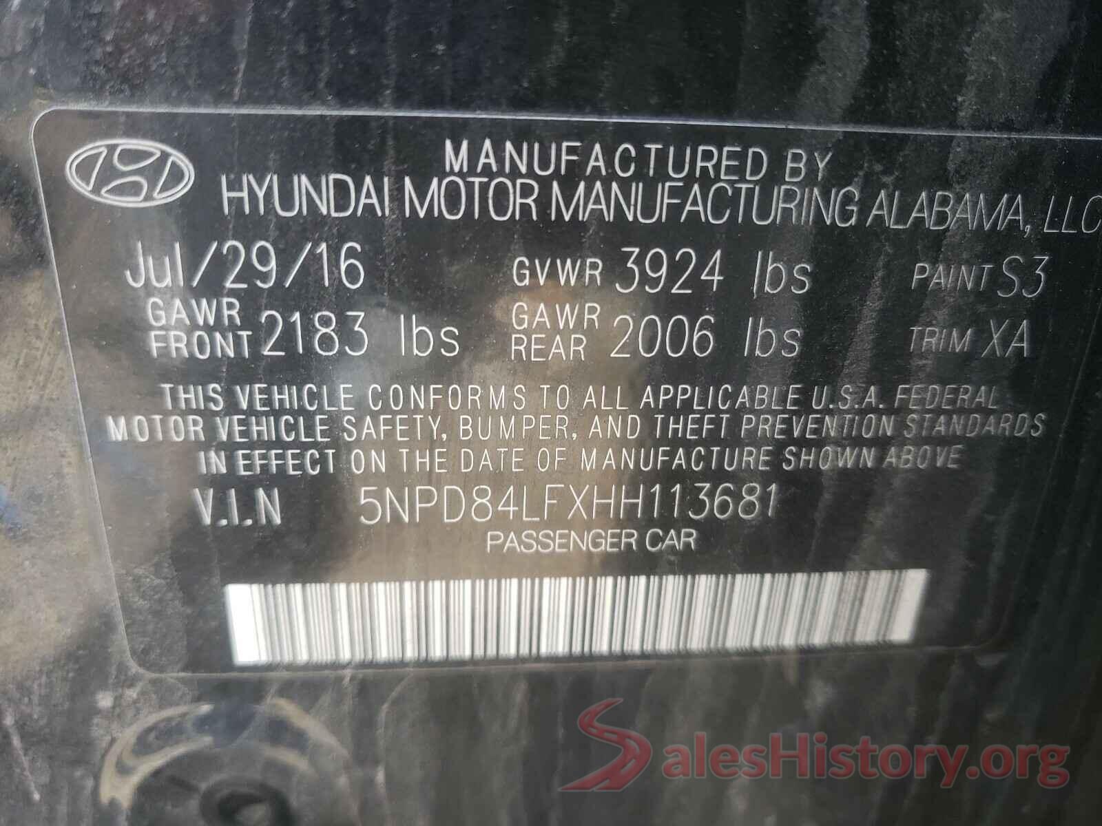 5NPD84LFXHH113681 2017 HYUNDAI ELANTRA