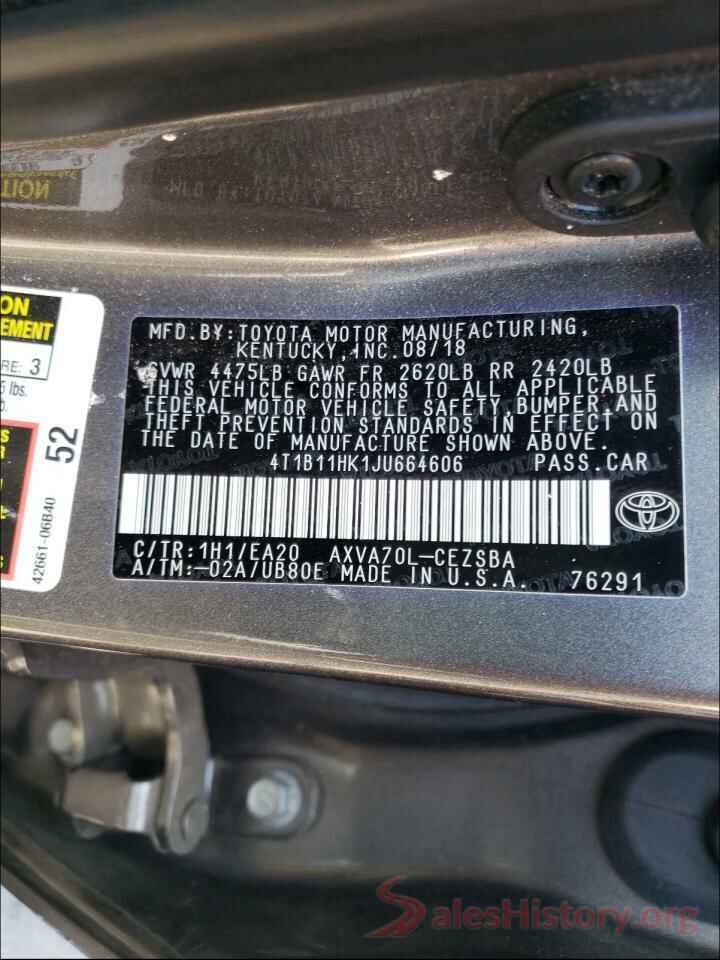 4T1B11HK1JU664606 2018 TOYOTA CAMRY