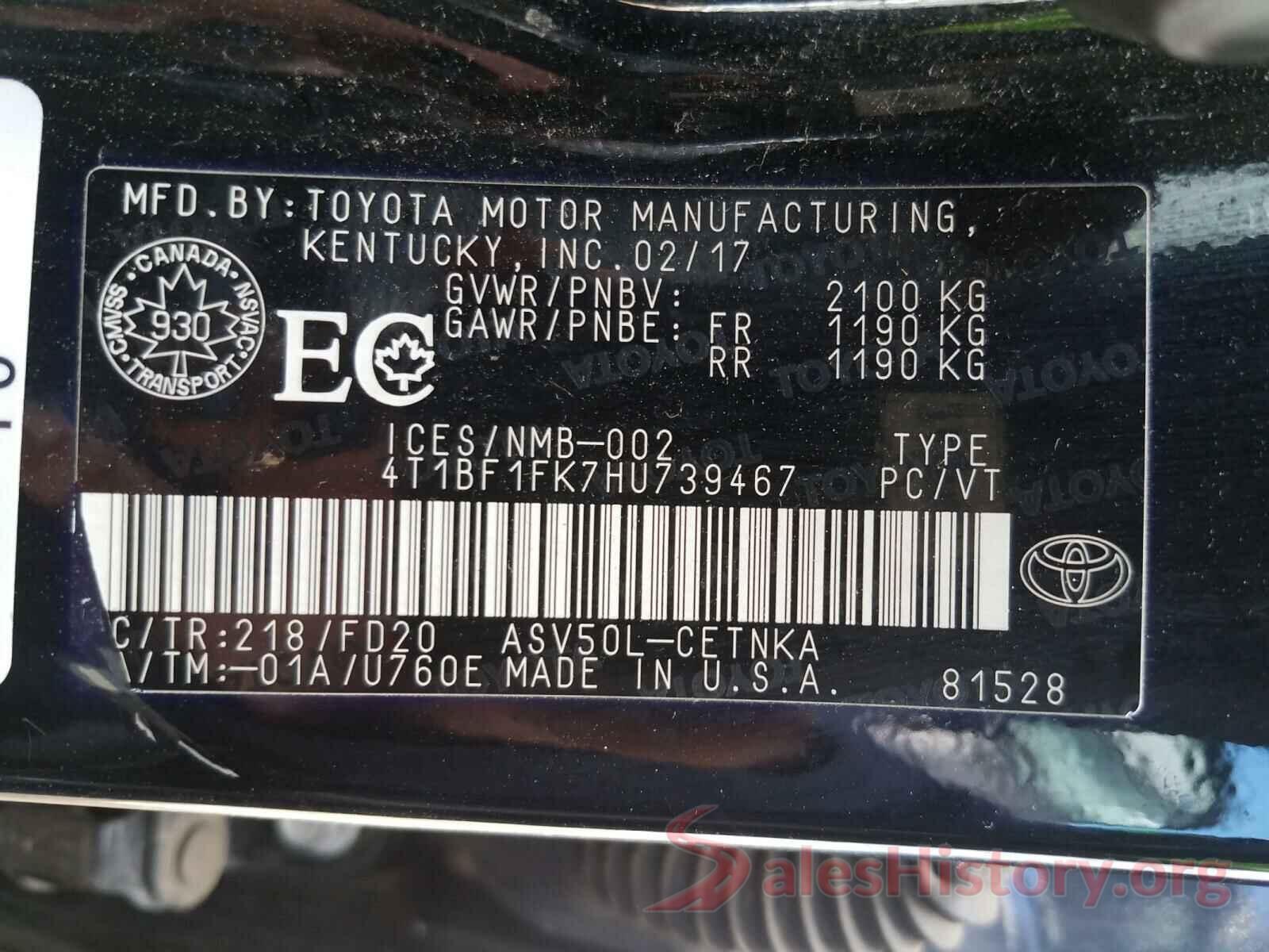 4T1BF1FK7HU739467 2017 TOYOTA CAMRY