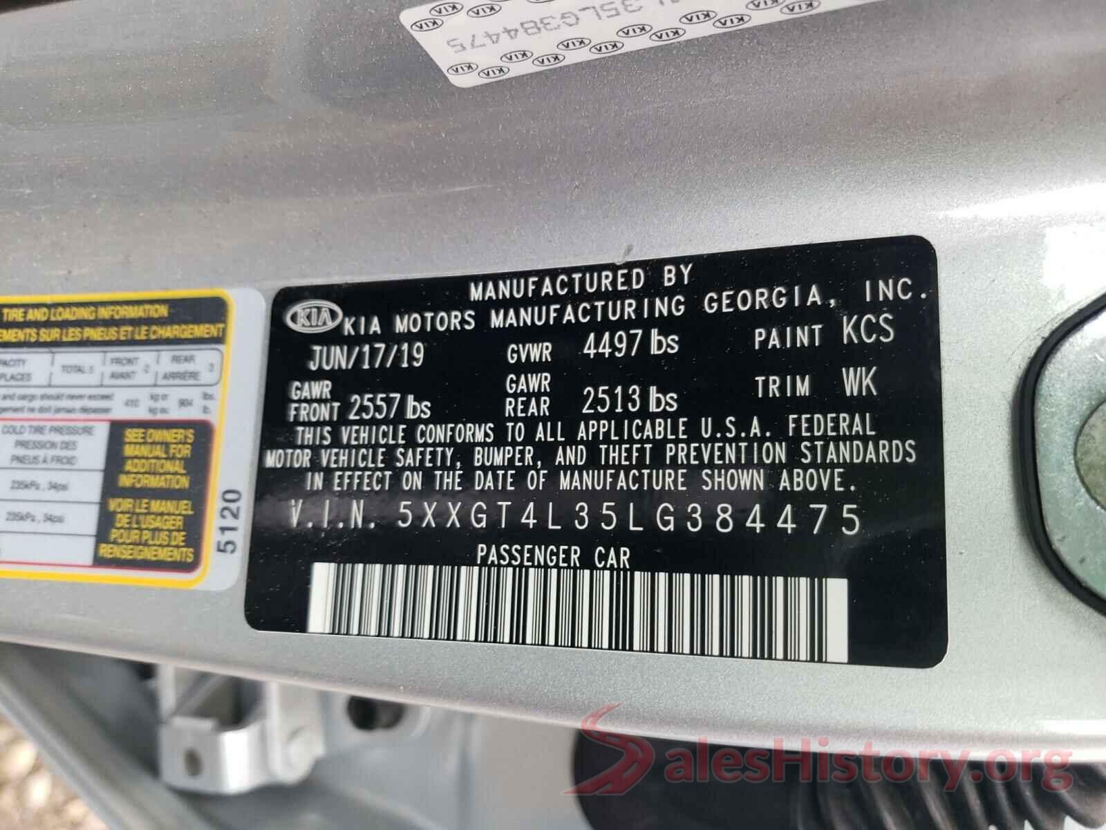 5XXGT4L35LG384475 2020 KIA OPTIMA