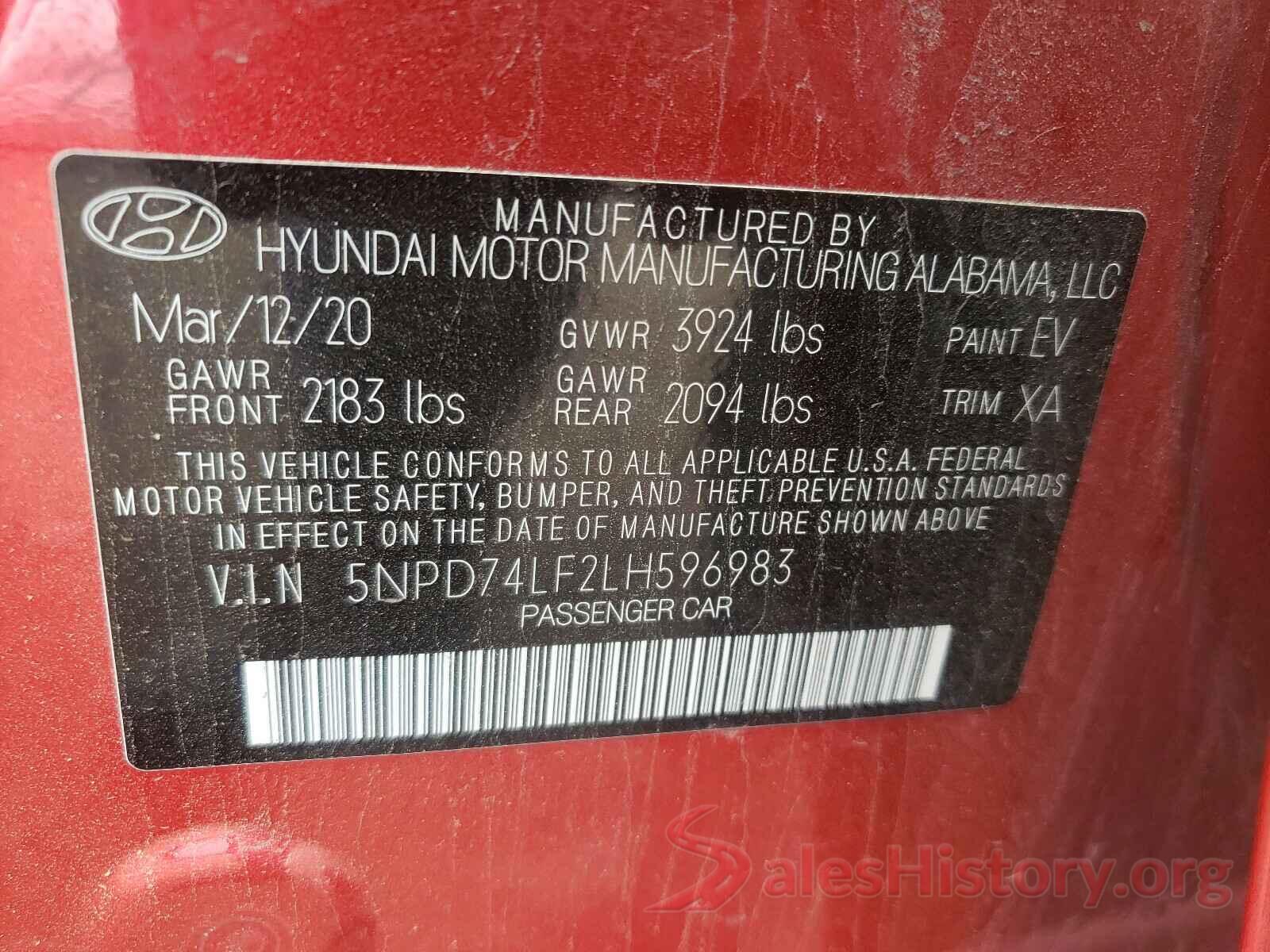 5NPD74LF2LH596983 2020 HYUNDAI ELANTRA