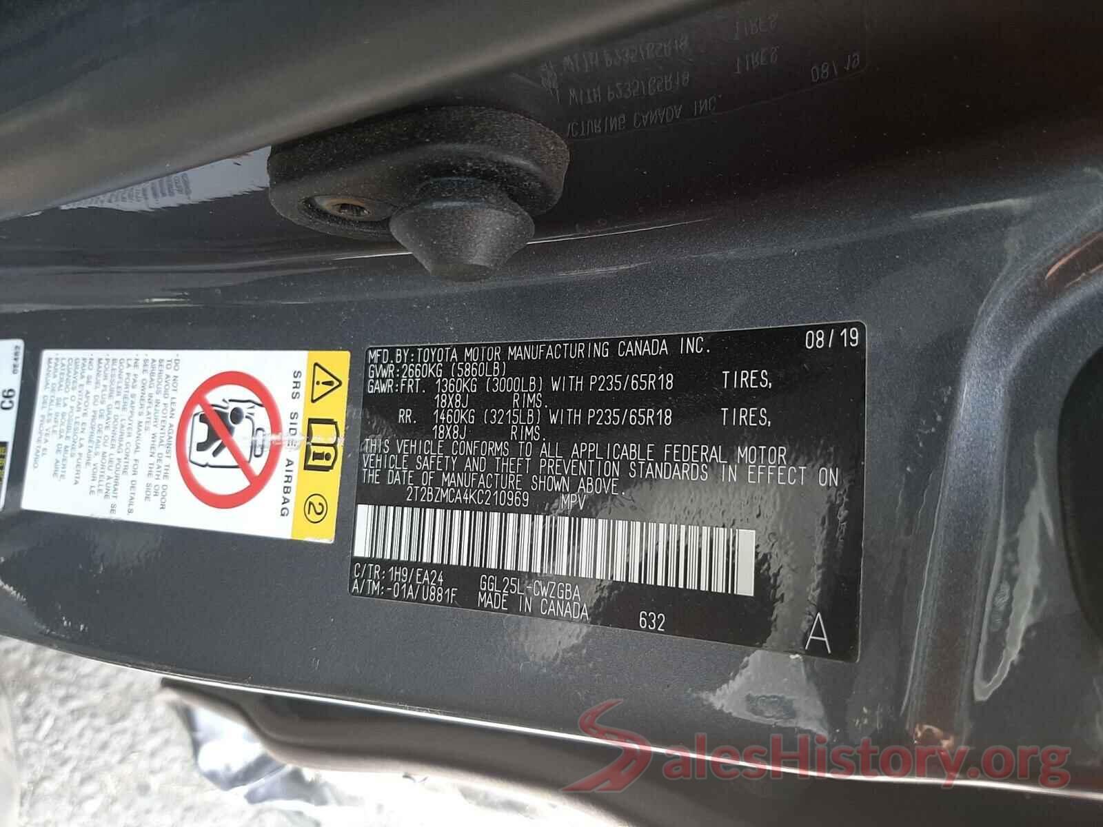 2T2BZMCA4KC210969 2019 LEXUS RX350