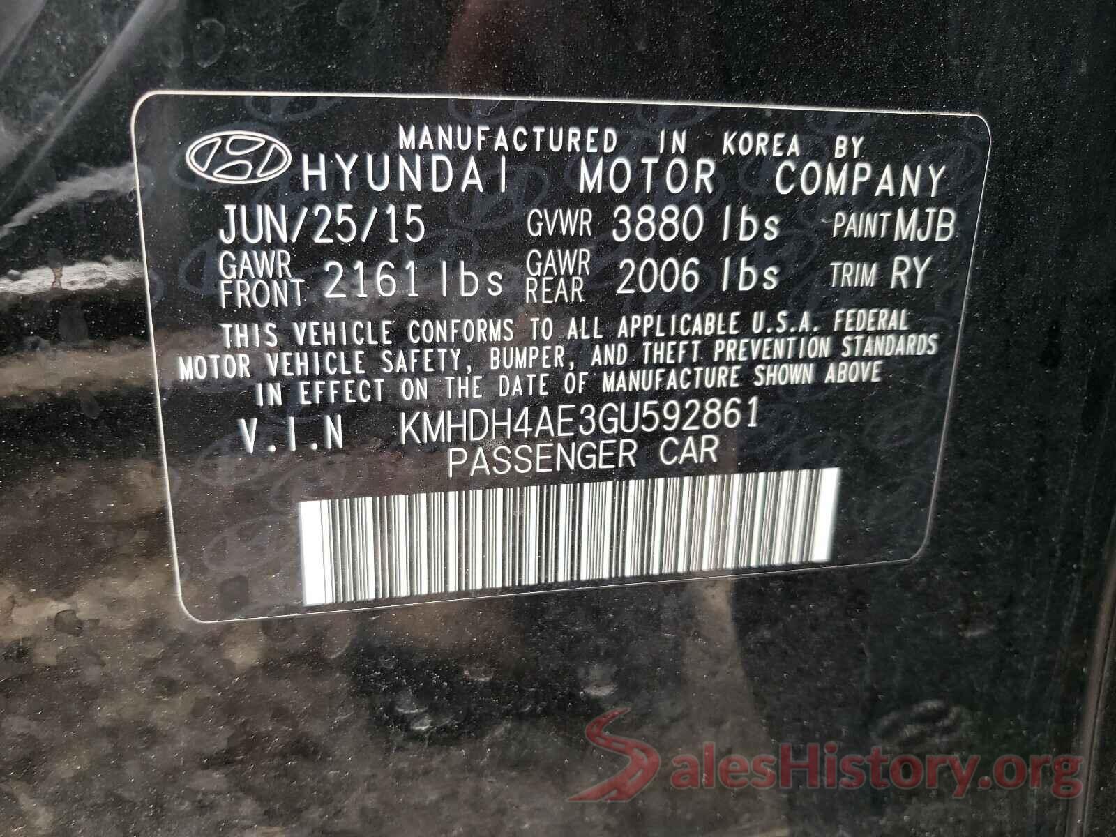 KMHDH4AE3GU592861 2016 HYUNDAI ELANTRA