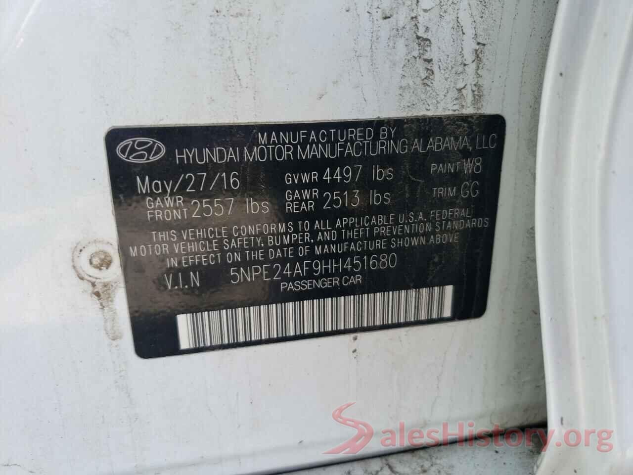 5NPE24AF9HH451680 2017 HYUNDAI SONATA