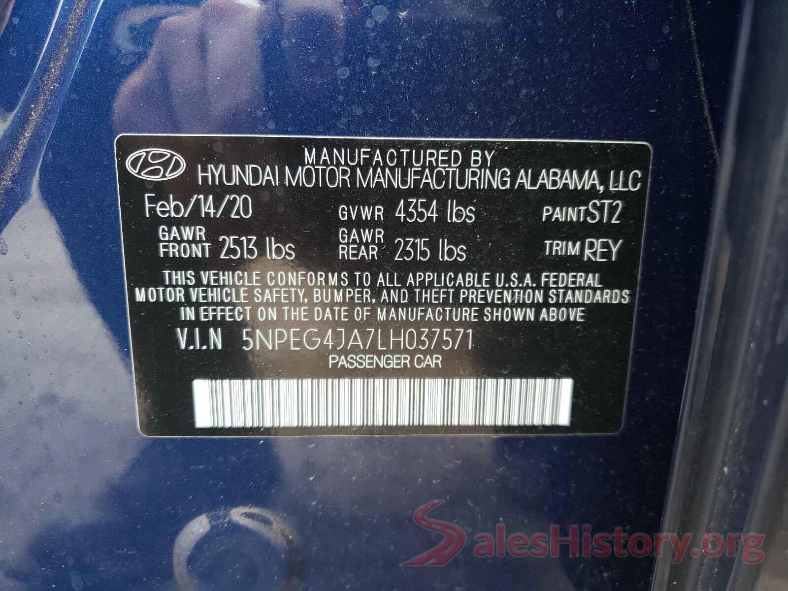 5NPEG4JA7LH037571 2020 HYUNDAI SONATA