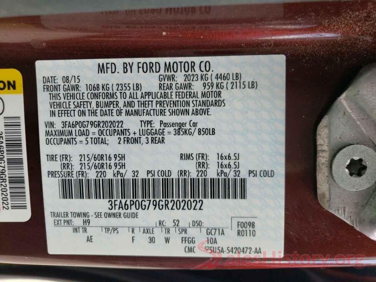 3FA6P0G79GR202022 2016 FORD FUSION