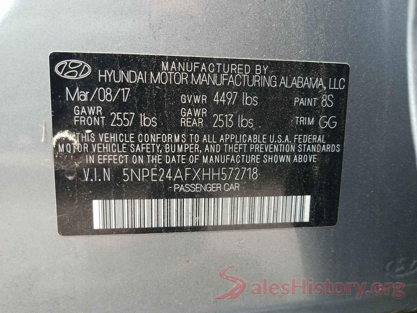 5NPE24AFXHH572718 2017 HYUNDAI SONATA