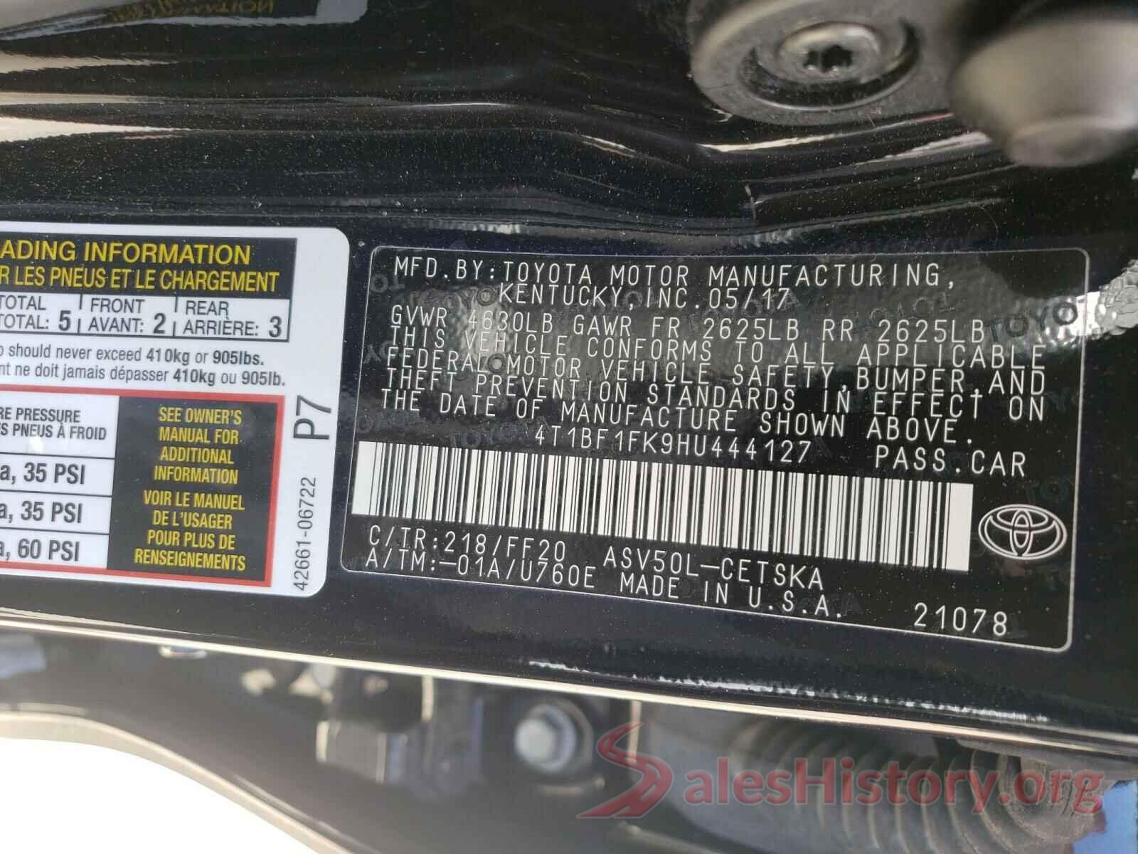 4T1BF1FK9HU444127 2017 TOYOTA CAMRY