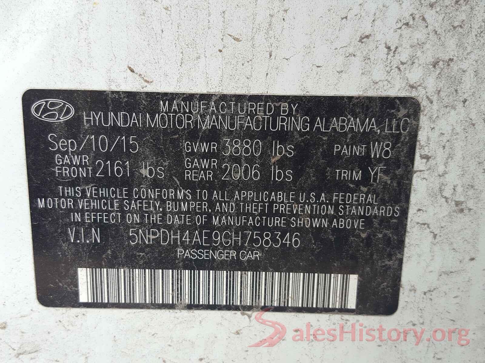 5NPDH4AE9GH758346 2016 HYUNDAI ELANTRA