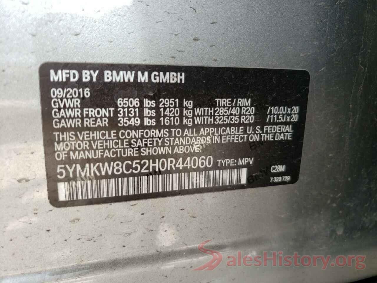 5YMKW8C52H0R44060 2017 BMW X6