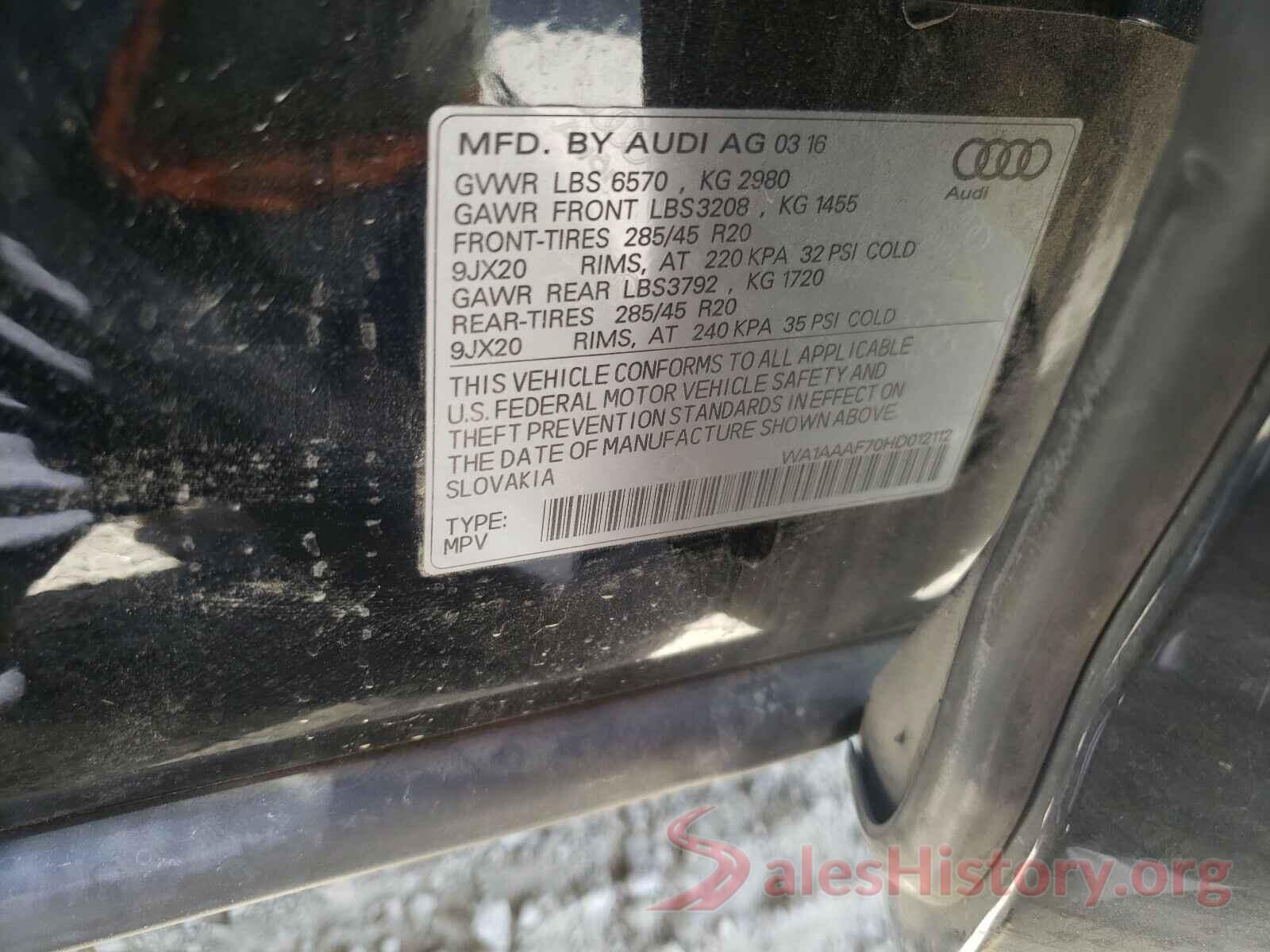 WA1AAAF70HD012112 2017 AUDI Q7