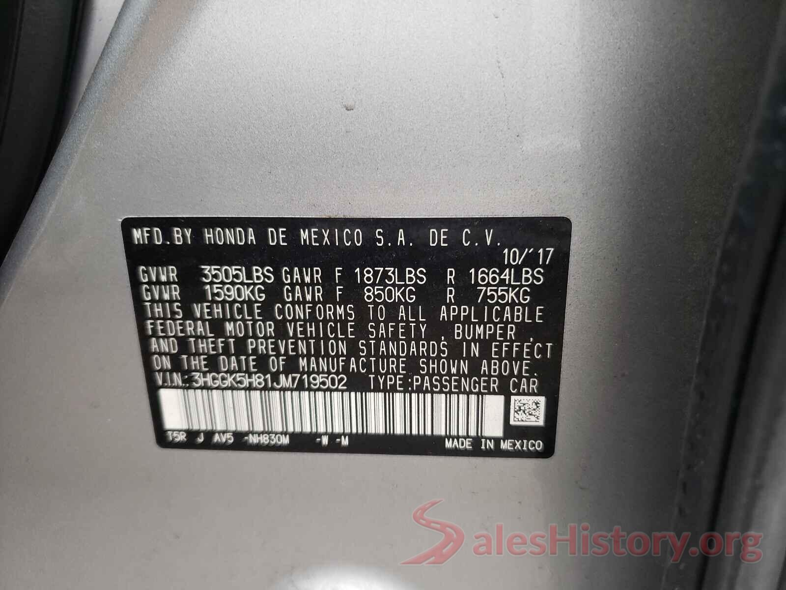 3HGGK5H81JM719502 2018 HONDA FIT