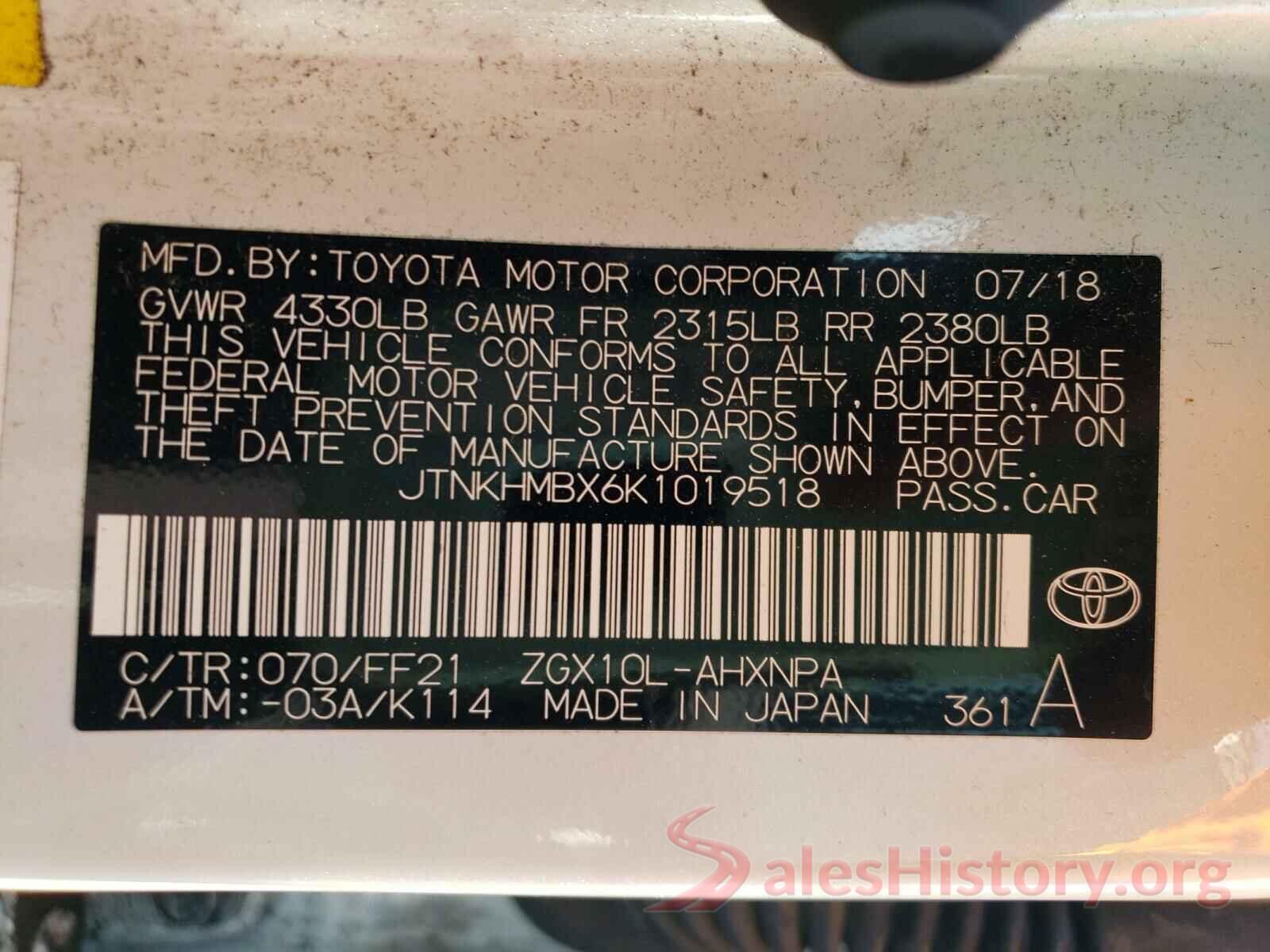 JTNKHMBX6K1019518 2019 TOYOTA C-HR