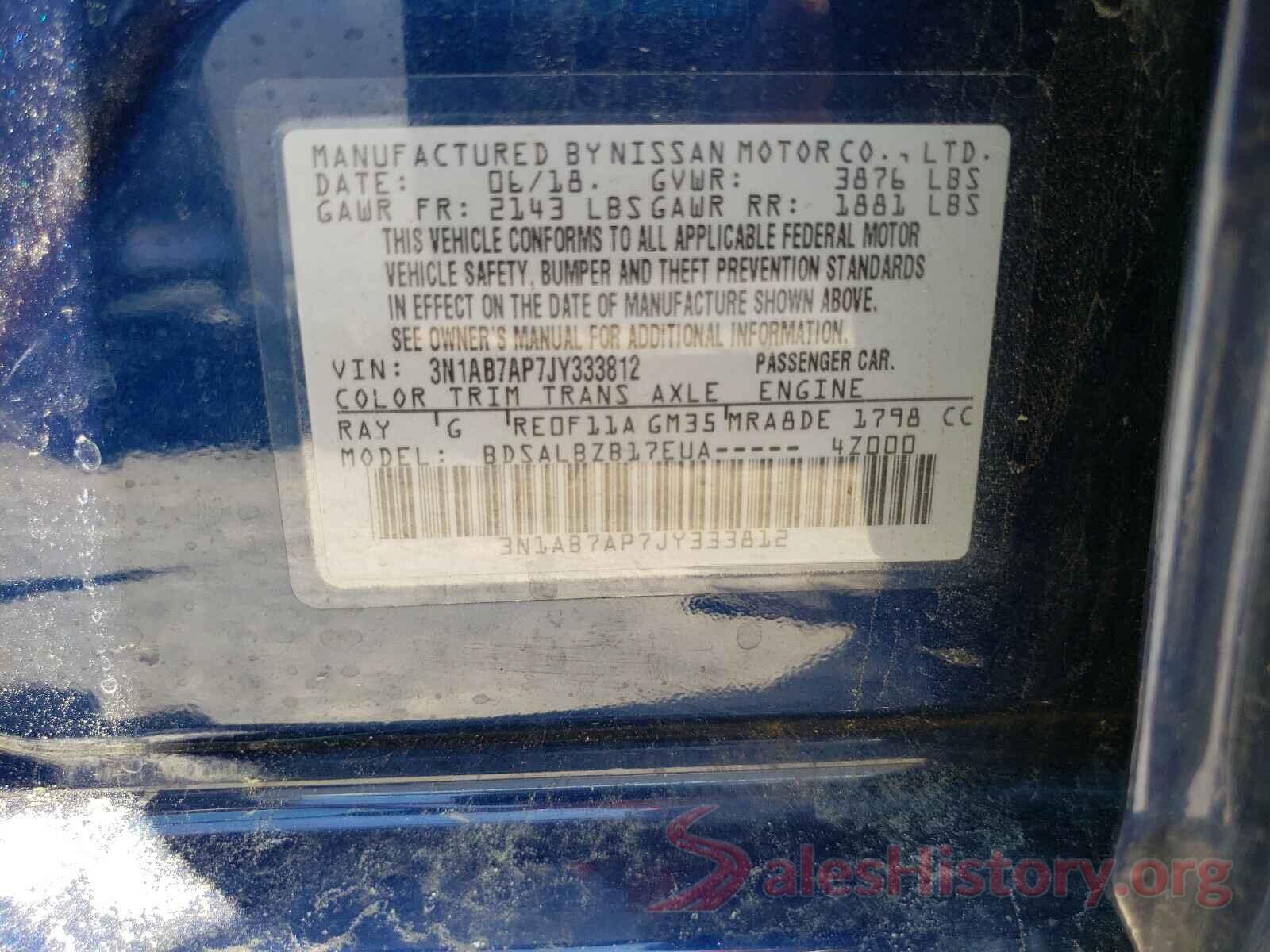 3N1AB7AP7JY333812 2018 NISSAN SENTRA