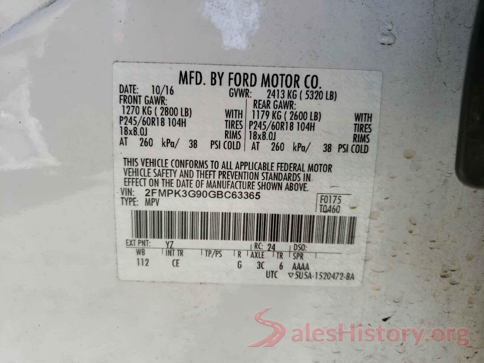 2FMPK3G90GBC63365 2016 FORD EDGE