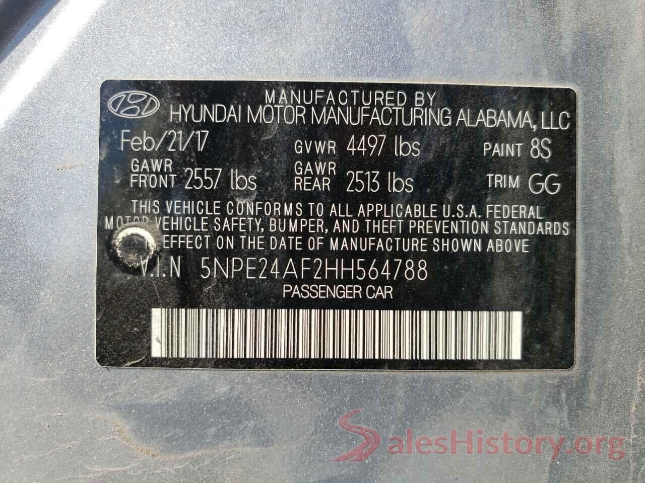 5NPE24AF2HH564788 2017 HYUNDAI SONATA