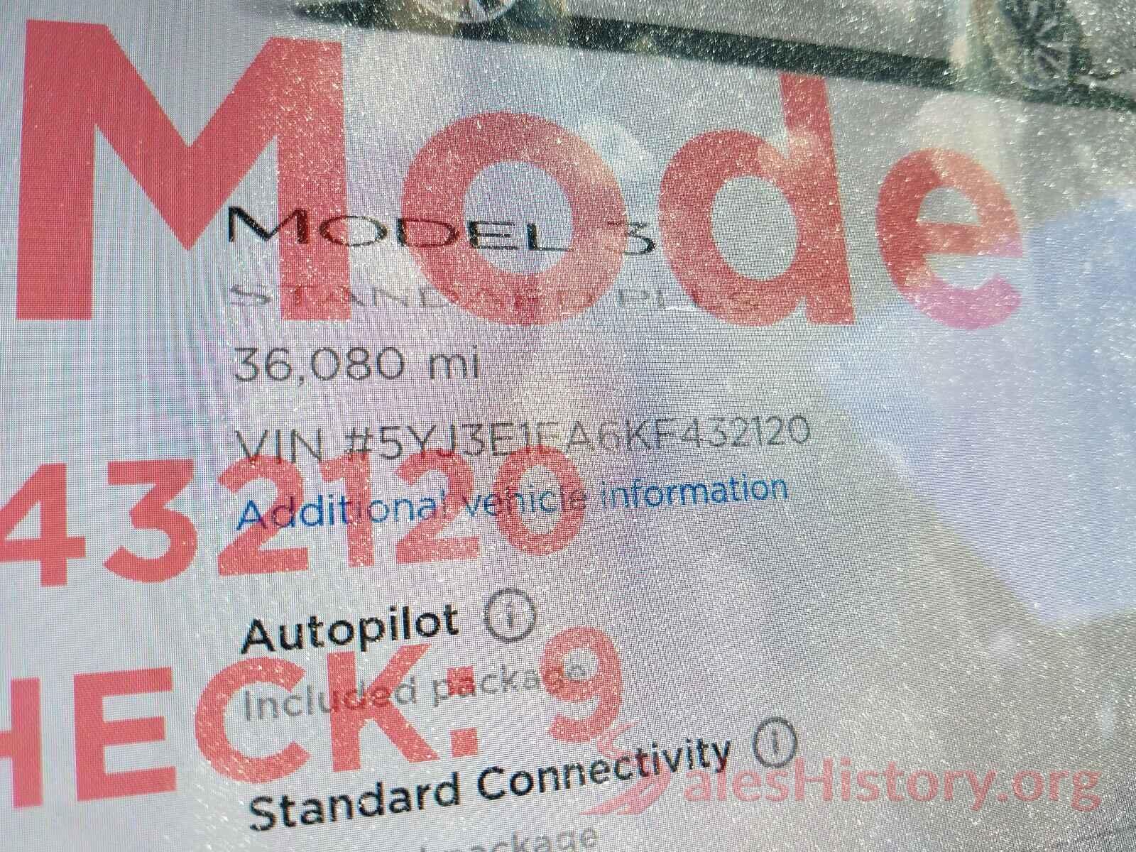 5YJ3E1EA6KF432120 2019 TESLA MODEL 3