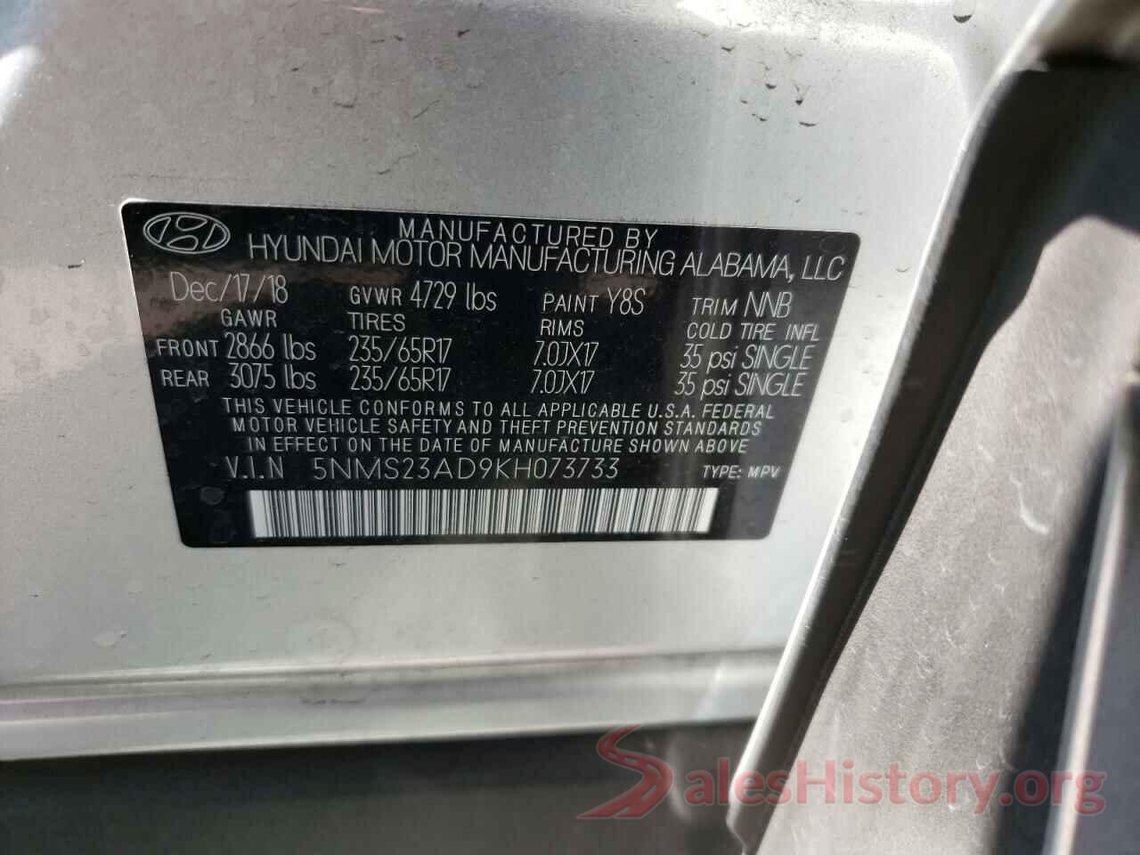 5NMS23AD9KH073733 2019 HYUNDAI SANTA FE