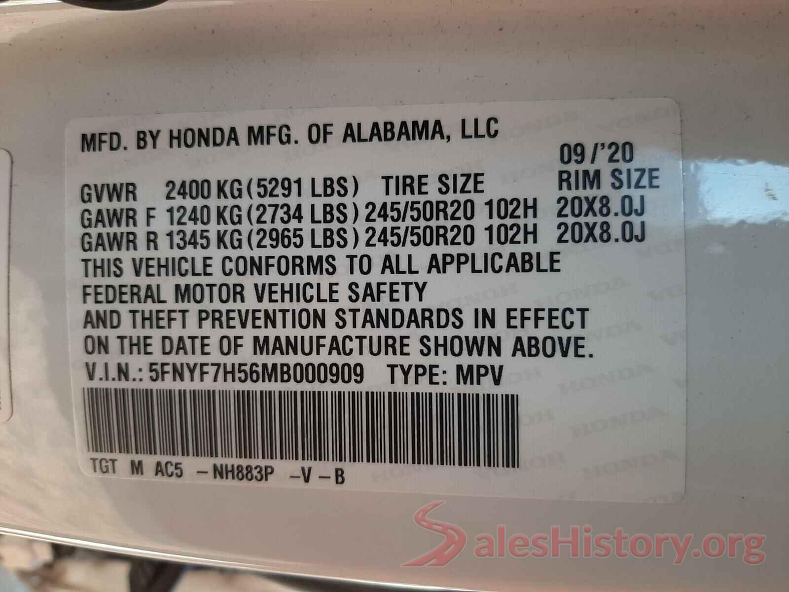 5FNYF7H56MB000909 2021 HONDA PASSPORT