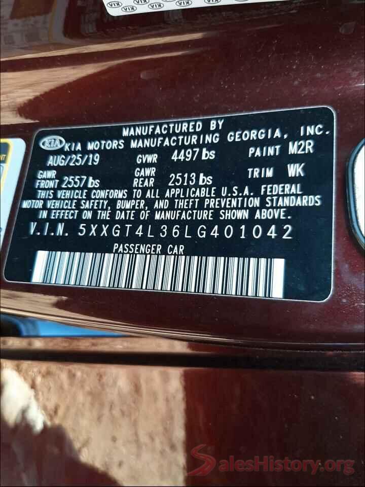 5XXGT4L36LG401042 2020 KIA OPTIMA