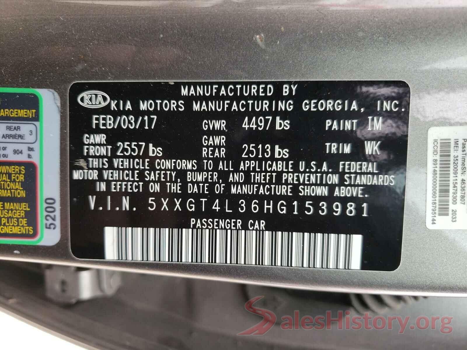 5XXGT4L36HG153981 2017 KIA OPTIMA