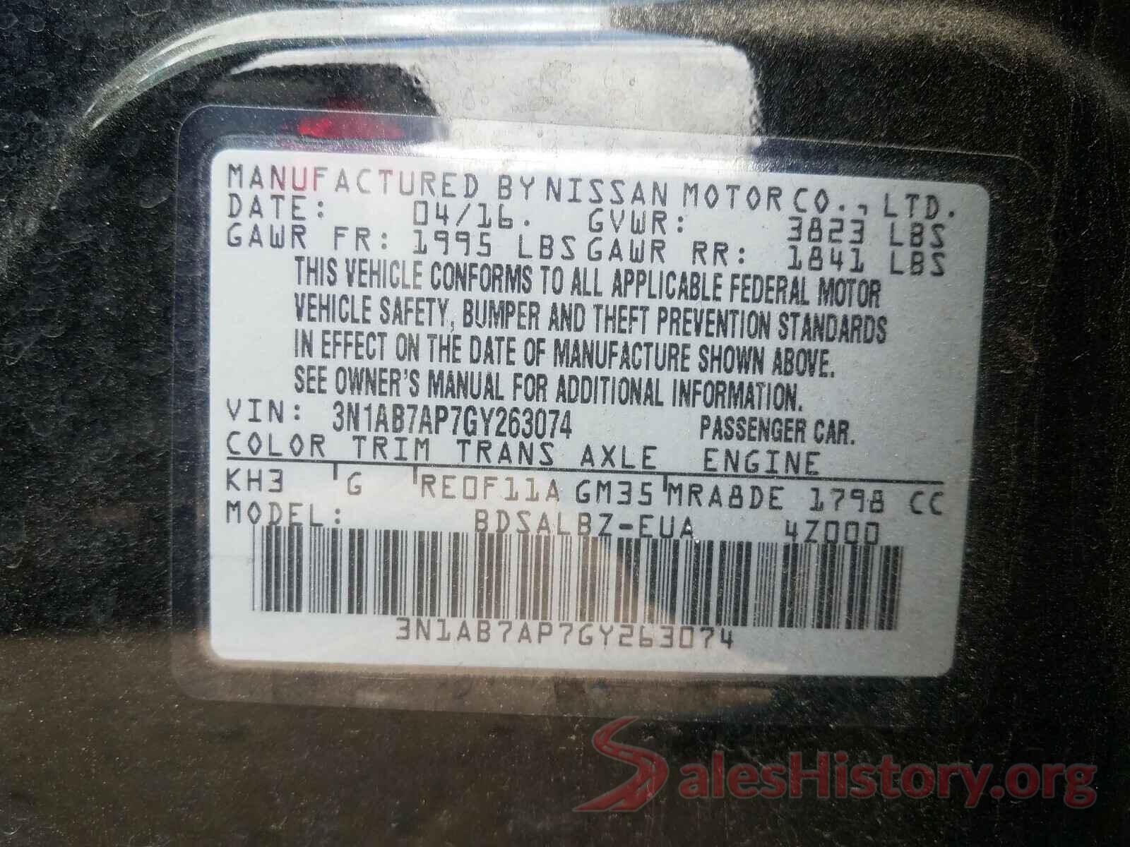 3N1AB7AP7GY263074 2016 NISSAN SENTRA