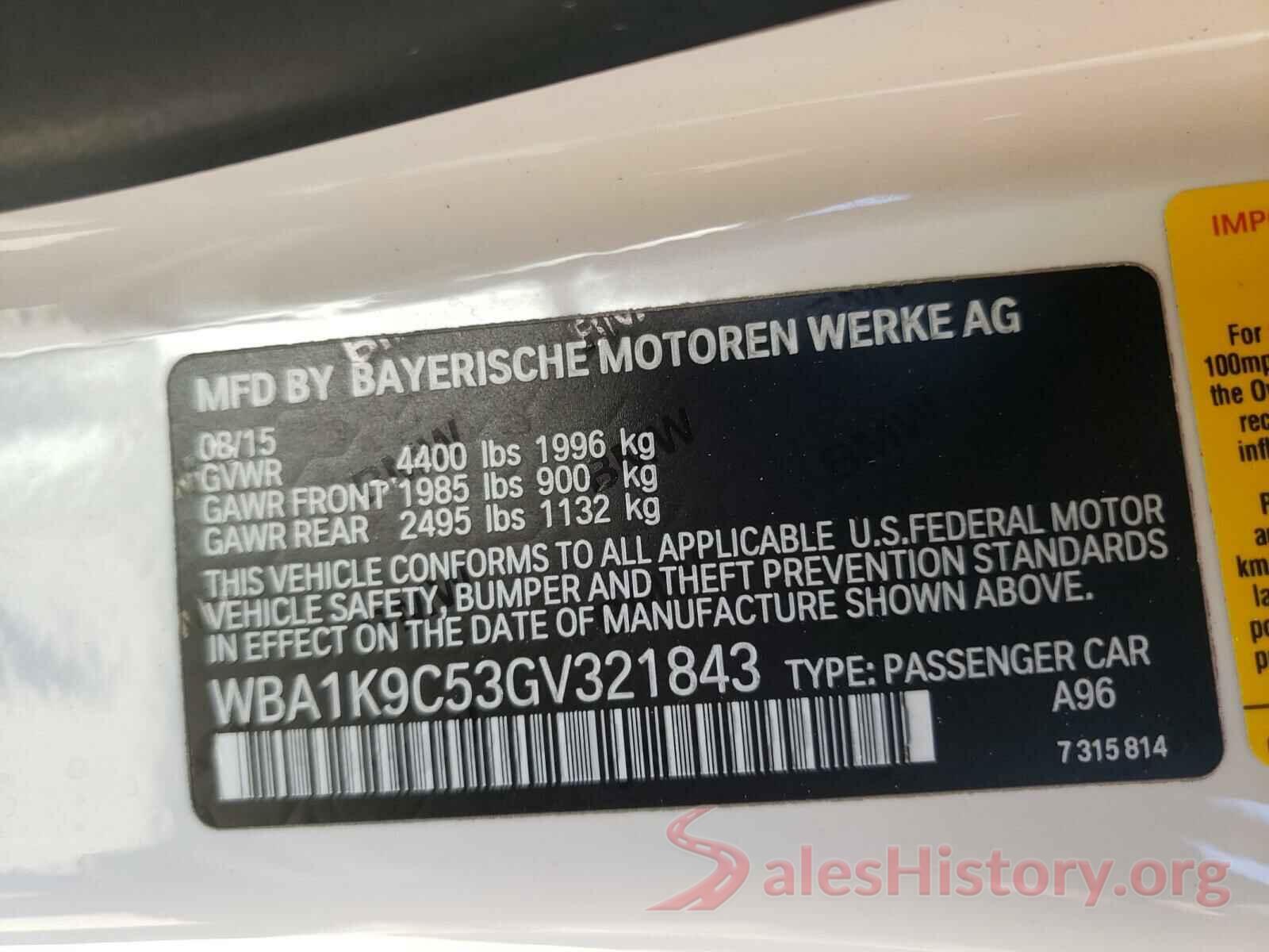 WBA1K9C53GV321843 2016 BMW 2 SERIES