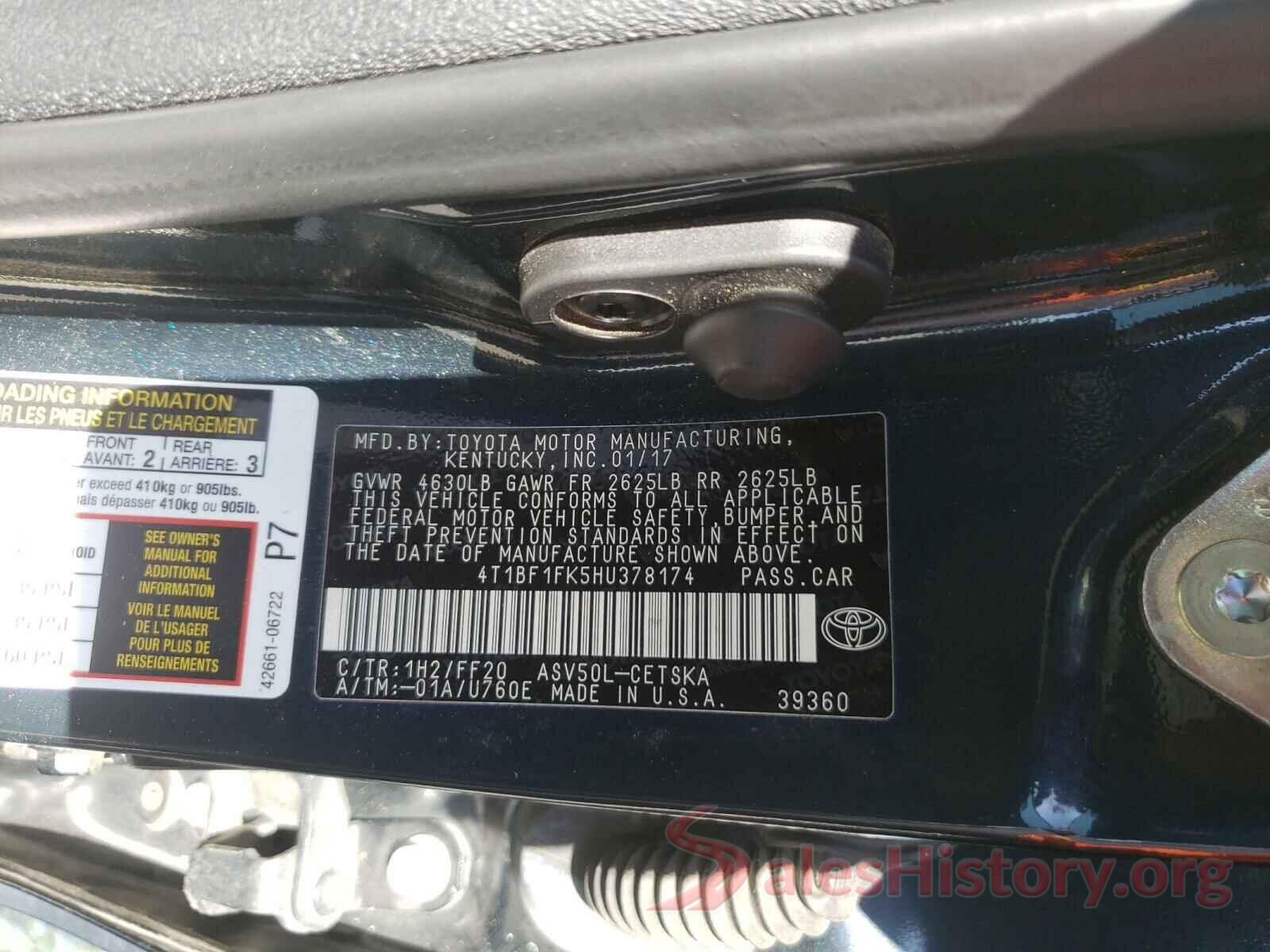 4T1BF1FK5HU378174 2017 TOYOTA CAMRY