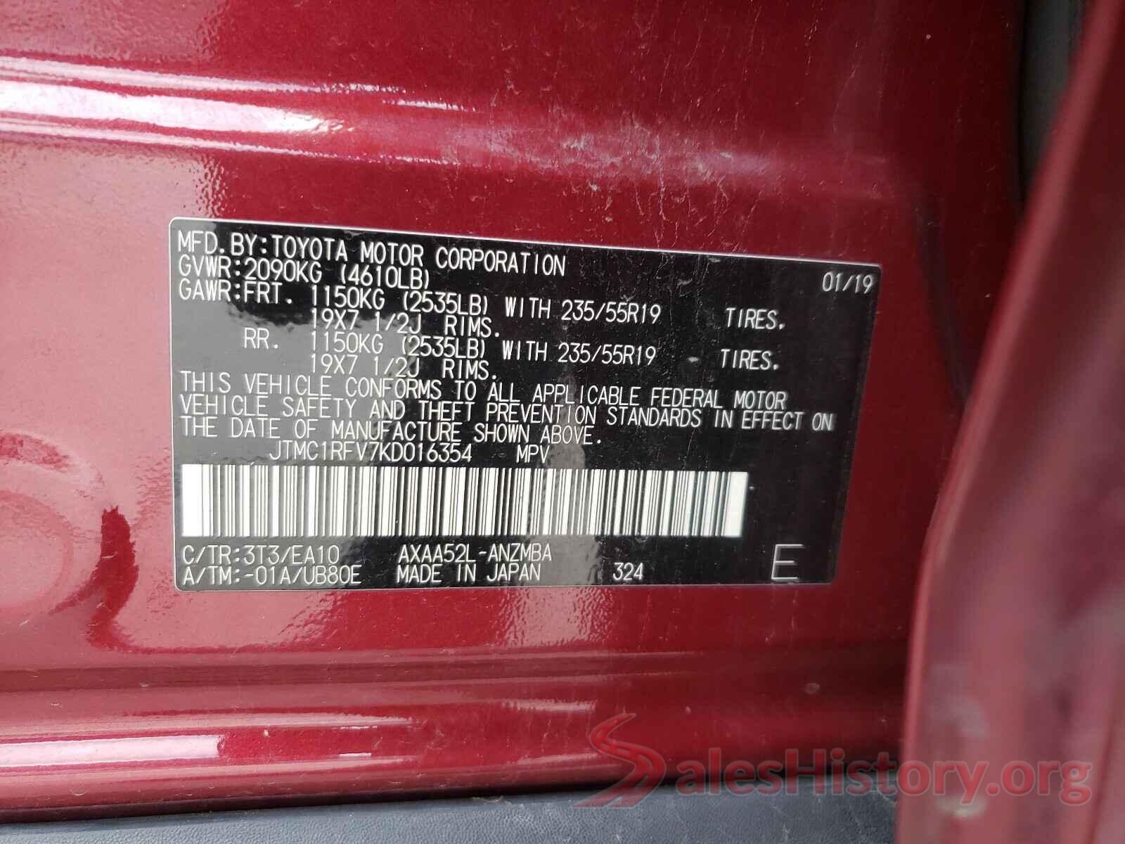 JTMC1RFV7KD016354 2019 TOYOTA RAV4