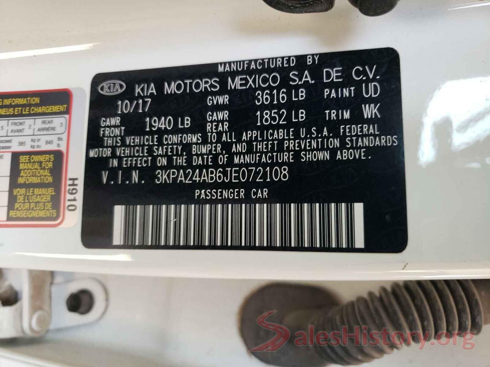 3KPA24AB6JE072108 2018 KIA RIO