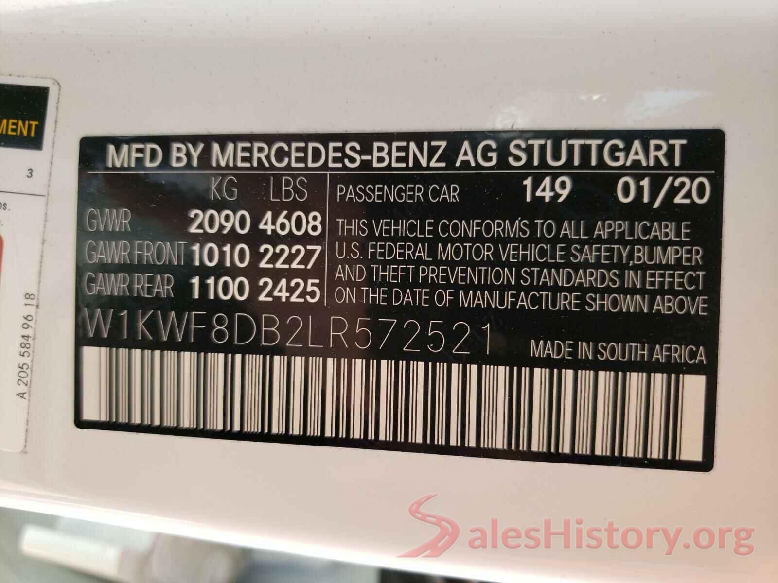 W1KWF8DB2LR572521 2020 MERCEDES-BENZ C CLASS