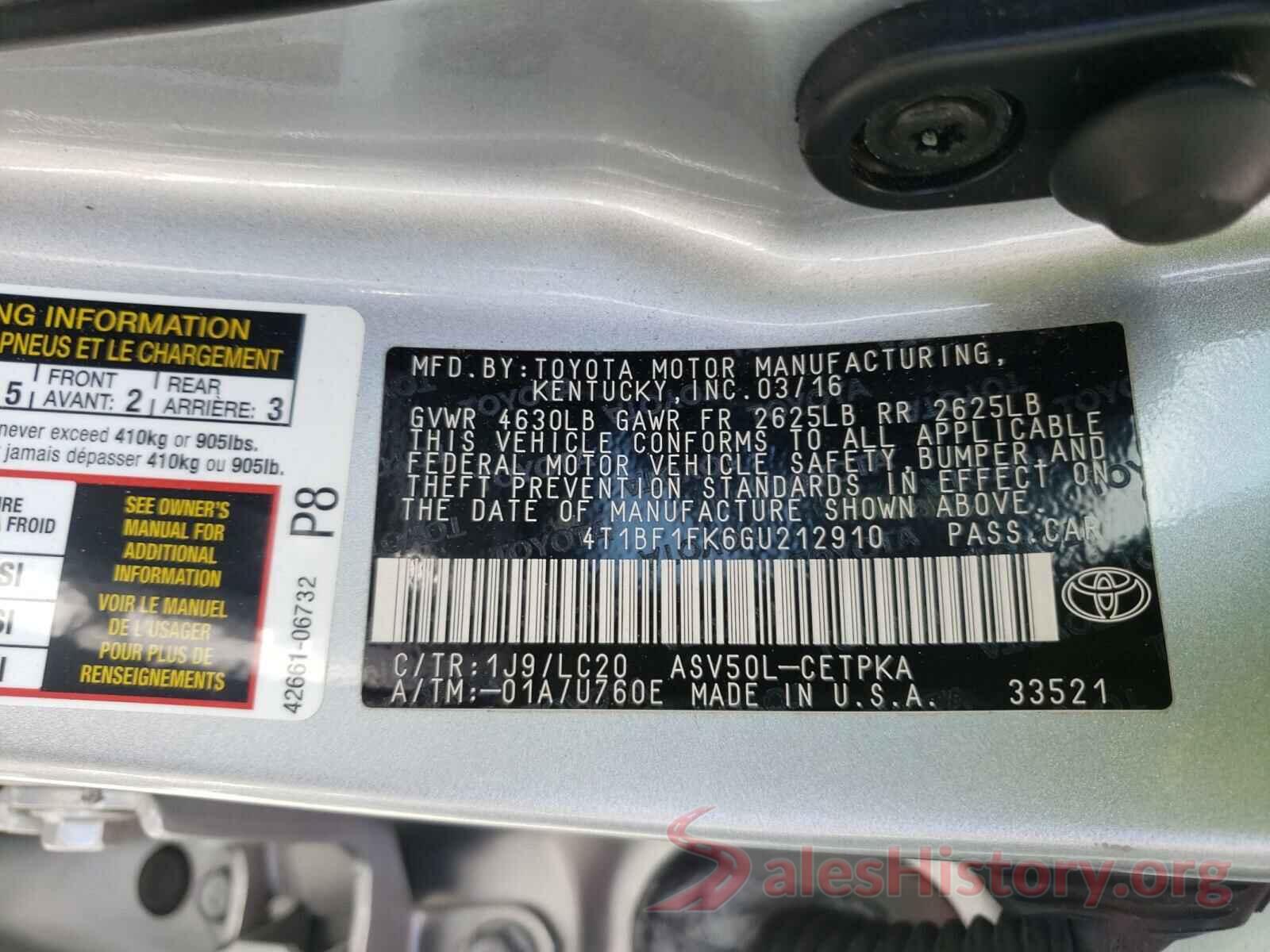 4T1BF1FK6GU212910 2016 TOYOTA CAMRY