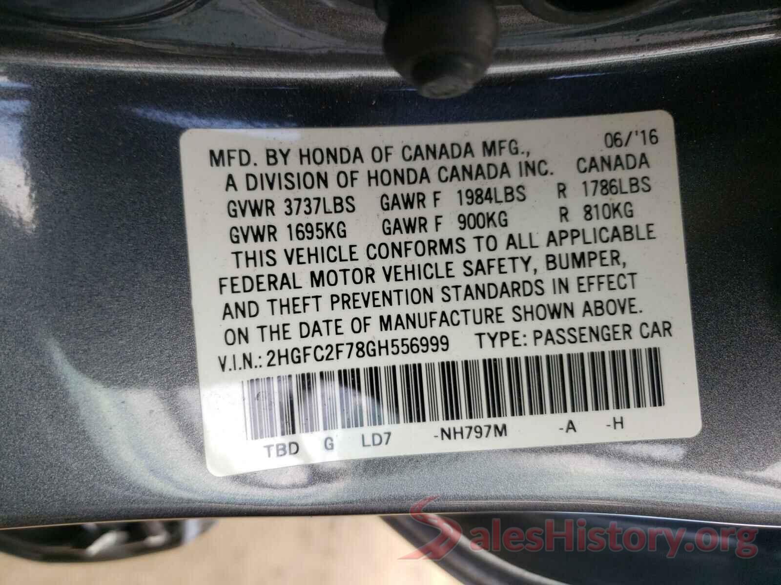 2HGFC2F78GH556999 2016 HONDA CIVIC