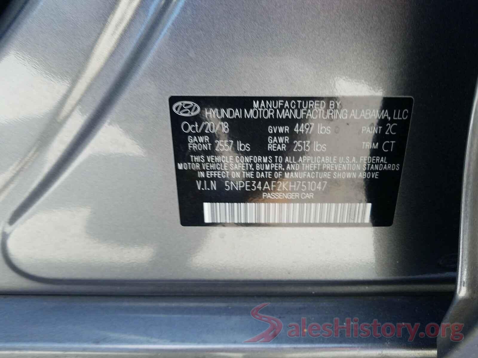 5NPE34AF2KH751047 2019 HYUNDAI SONATA