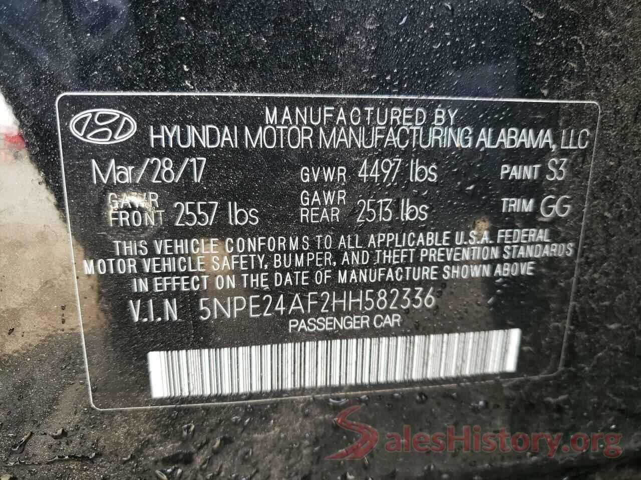 5NPE24AF2HH582336 2017 HYUNDAI SONATA