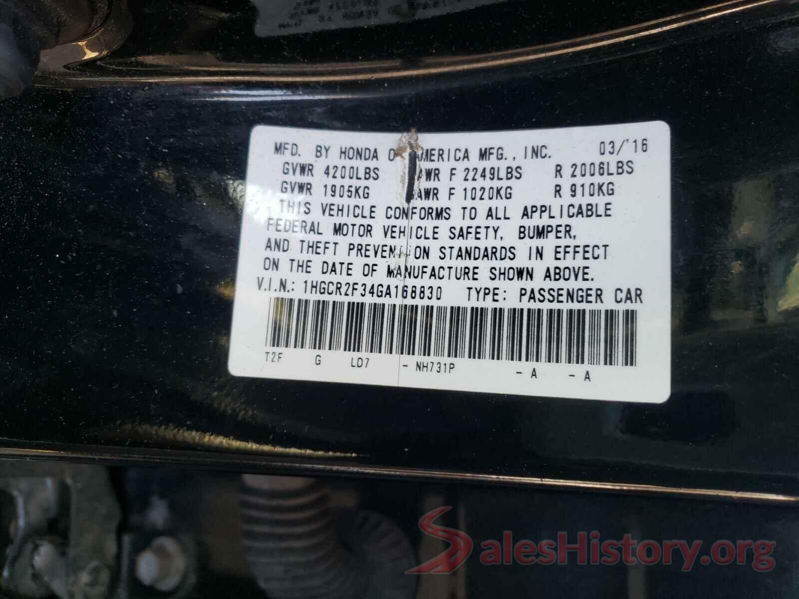 1HGCR2F34GA168830 2016 HONDA ACCORD