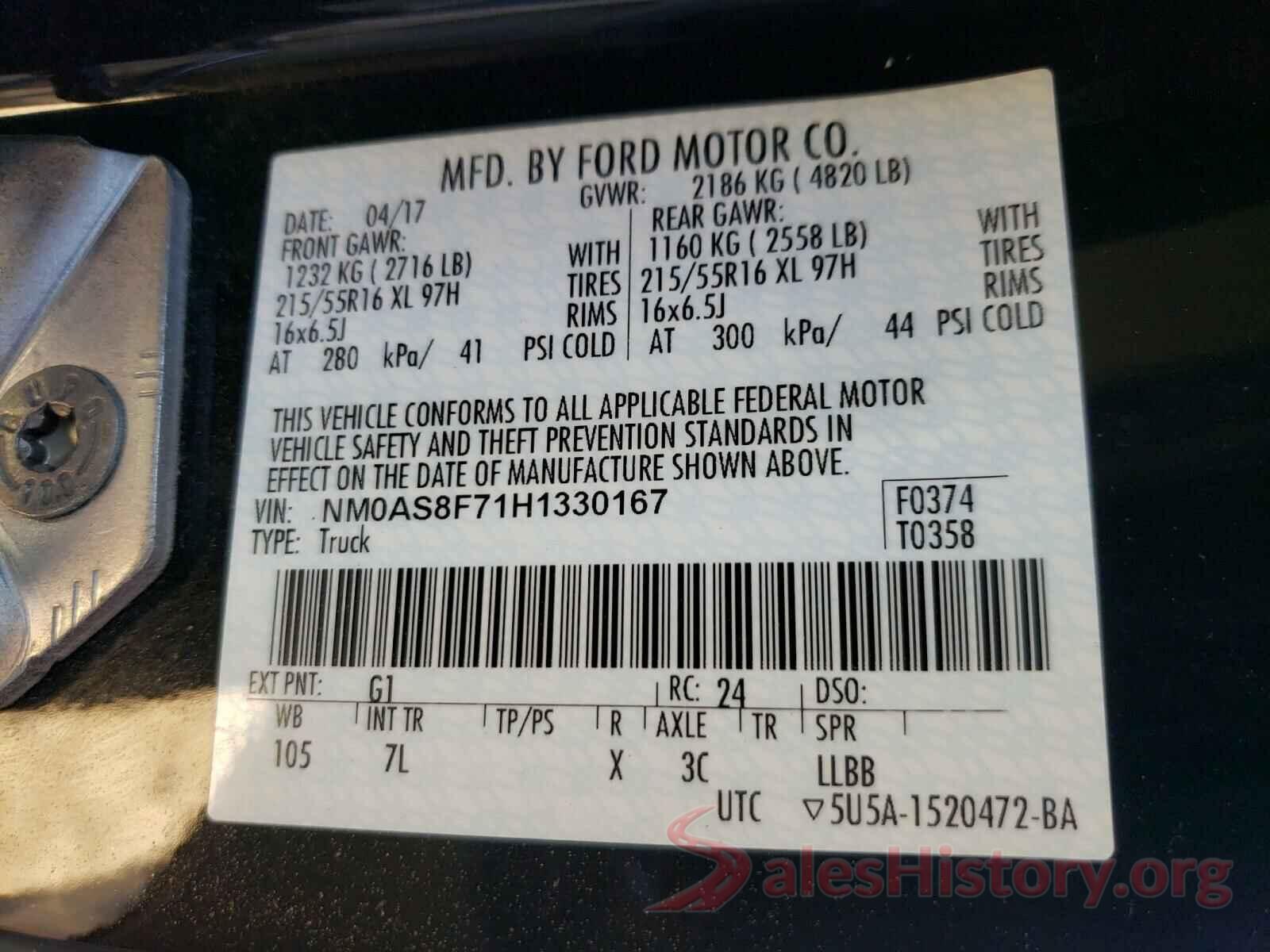 NM0AS8F71H1330167 2017 FORD TRANSIT CO