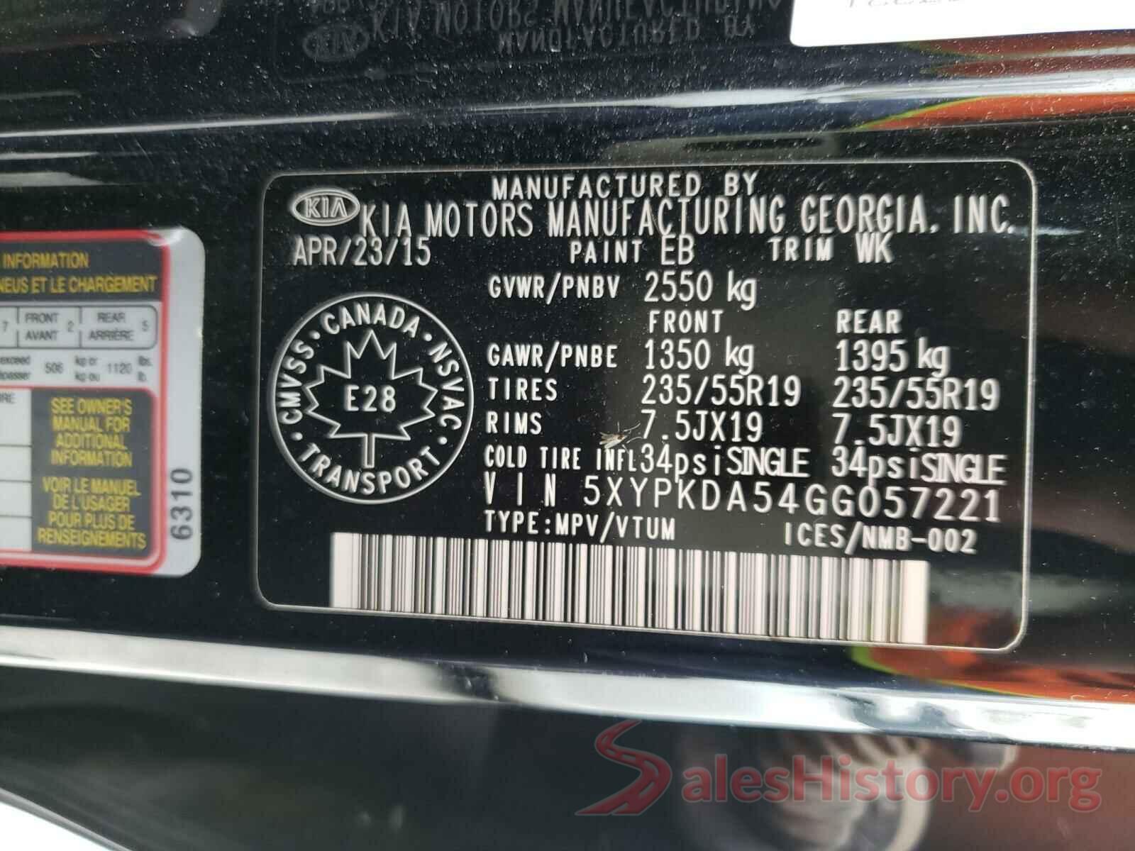 5XYPKDA54GG057221 2016 KIA SORENTO