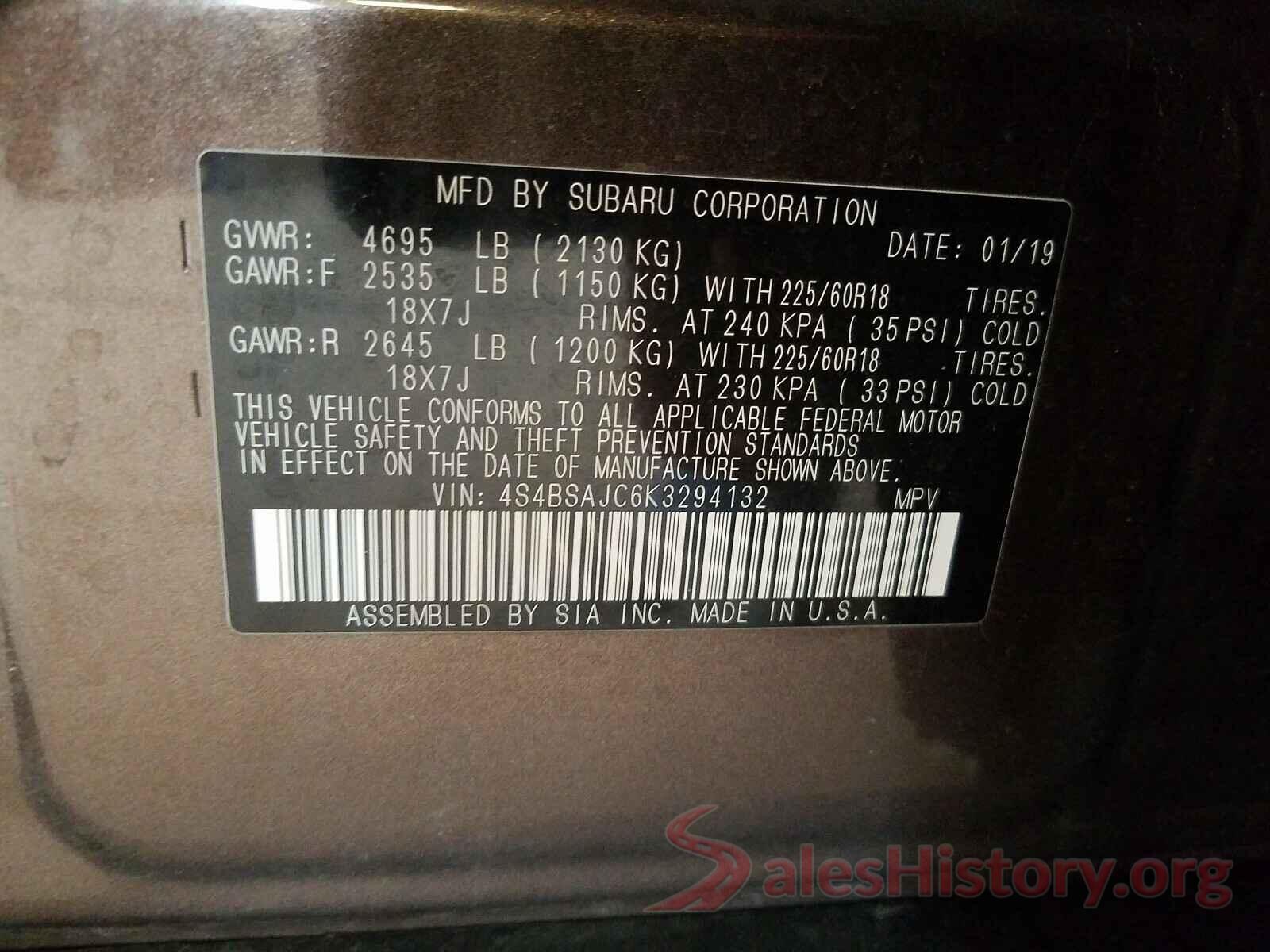 4S4BSAJC6K3294132 2019 SUBARU OUTBACK