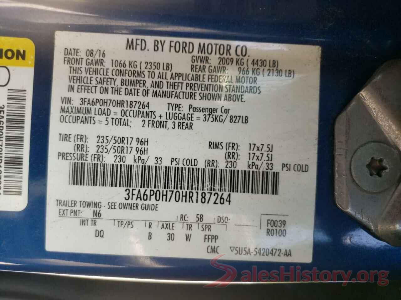 3FA6P0H70HR187264 2017 FORD FUSION