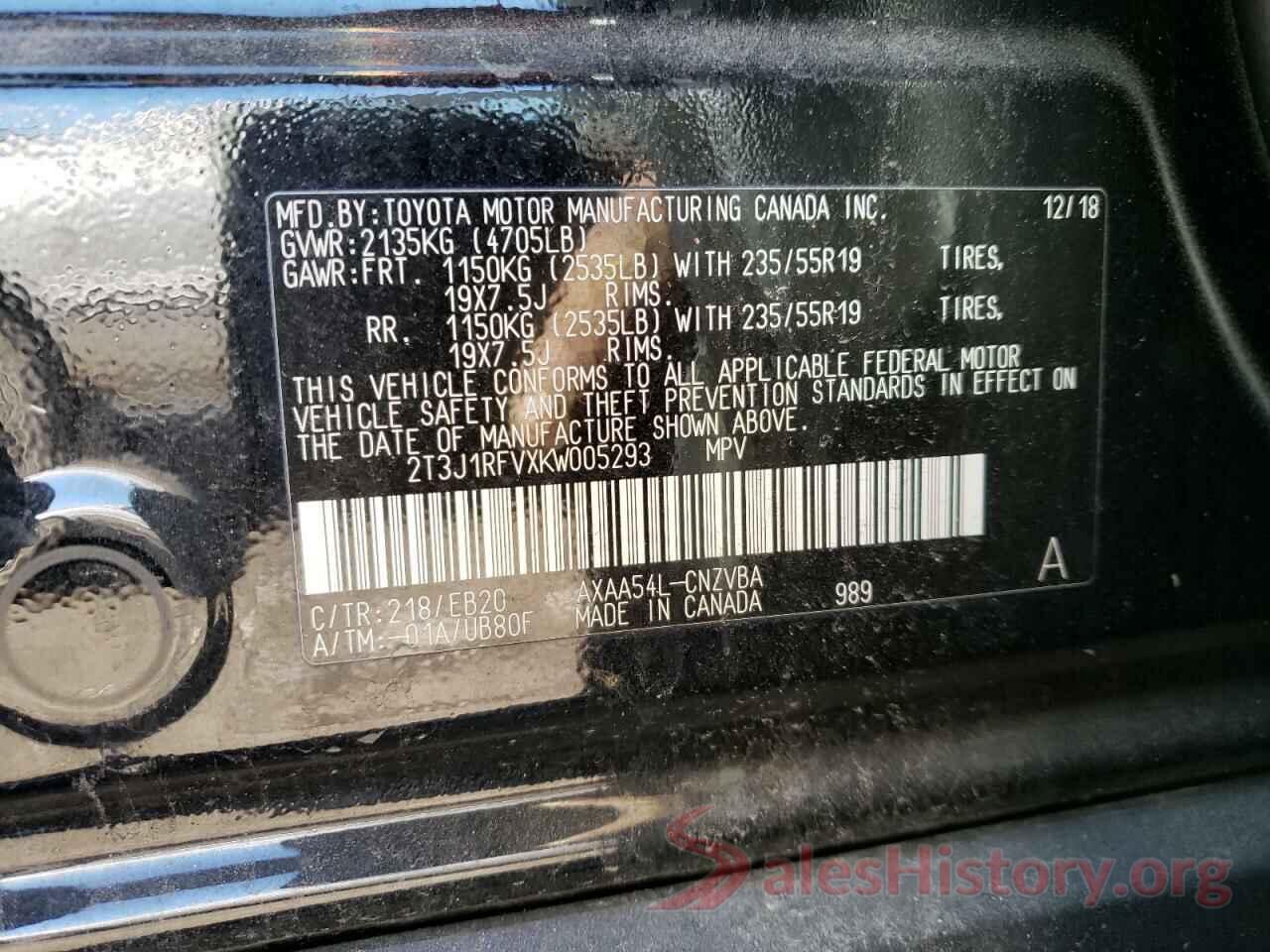 2T3J1RFVXKW005293 2019 TOYOTA RAV4