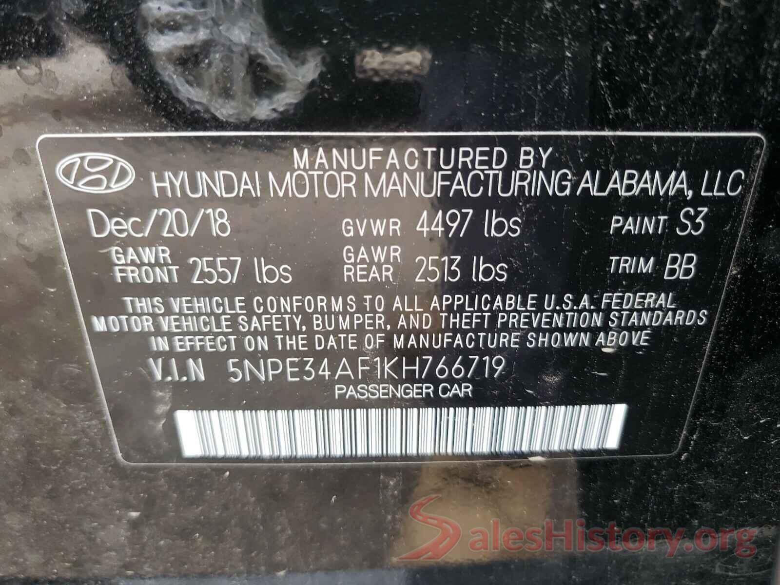 5NPE34AF1KH766719 2019 HYUNDAI SONATA