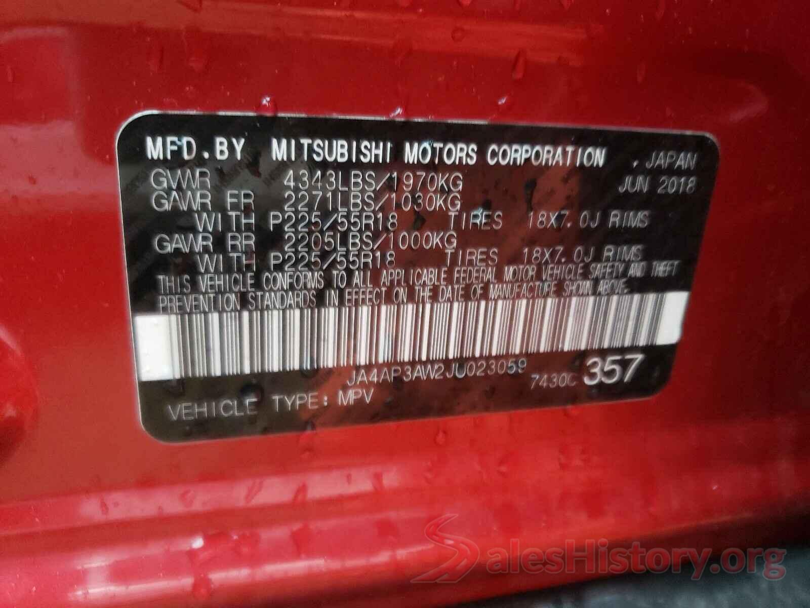 JA4AP3AW2JU023059 2018 MITSUBISHI OUTLANDER