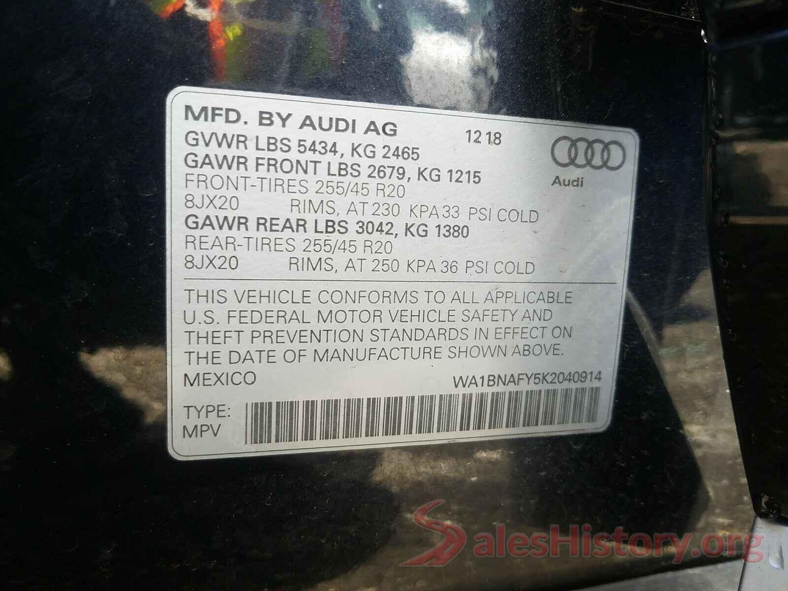 WA1BNAFY5K2040914 2019 AUDI Q5