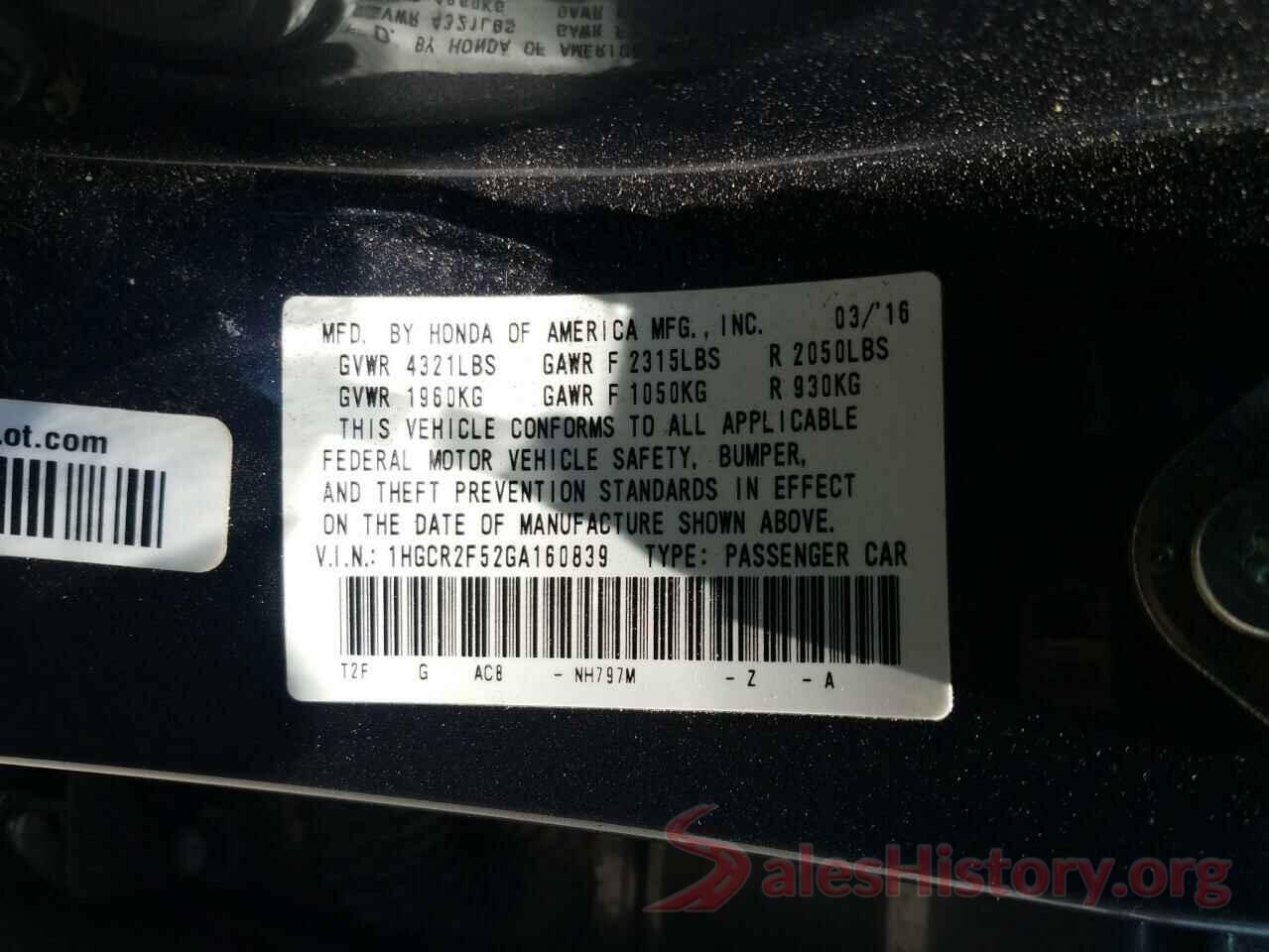 1HGCR2F52GA160839 2016 HONDA ACCORD