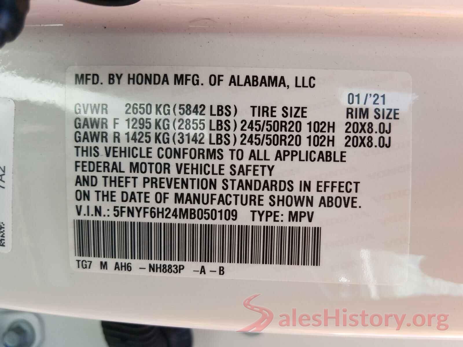 5FNYF6H24MB050109 2021 HONDA PILOT